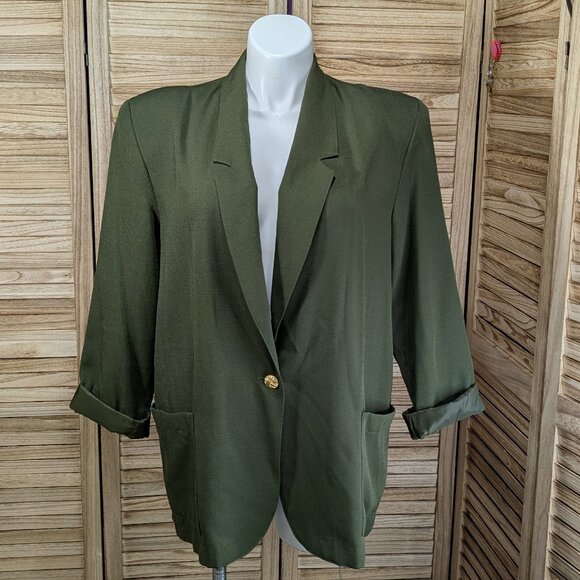 Sellecca VINTAGE Olive Green Blazer with Gold Button Shoulder Pads Size 18 - Picture 1 of 10